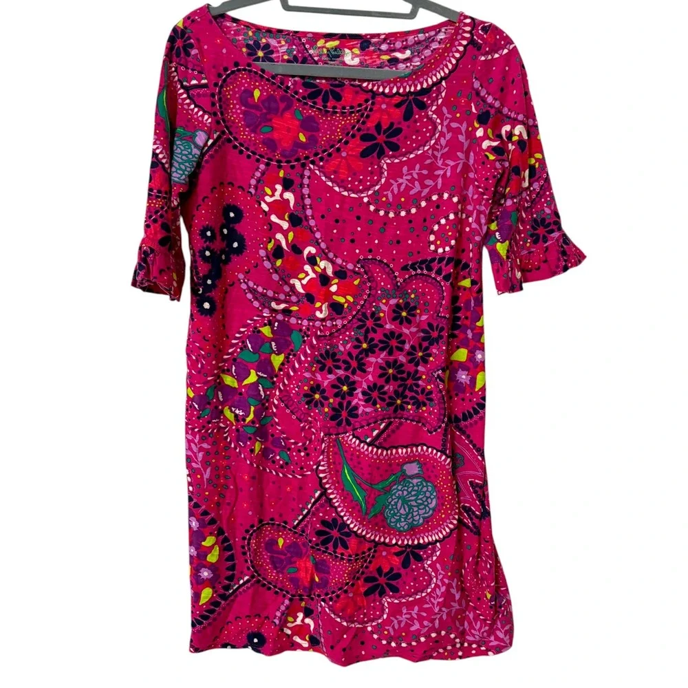 Lilly Pulitzer Womens Small T-Shirt Dress Pink Paisley 100% Cotton Summer Bright